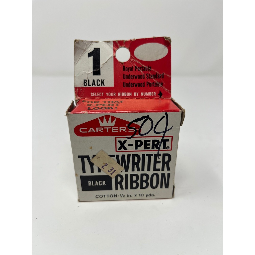 Vintage Carters X-Pert Typewriter Ribbon Black 1 Cotton 1/2in x 10yds 65301 USA